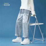 Summer thin men's fashion famous brand versatile loose straight Summer wide leg pants clothes streetwear hiphop denim New jinquedai