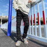 Heavy Industry Hole Frayed Destruction Waxed Jeans Mens High Street Retro Straight Ripped Pencil Pants Oversize Denim Trousers jinquedai
