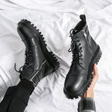 Winter Boots Fashion Brown Leather Men's High Boots Motorcycle Boots Men Outdoor Thick Bottom Round Head Waterproof Ankle Boots jinquedai
