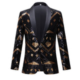 Shiny Black Gold Sequins Suits Blazers Men Jacket Brand Slim Fit Shawl Lapel Tuxedo Blazer Men Party Stage Singer Clothing