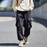 Large Pockets Men's Cargo Pants Drawstring Loose Fashion Streetwear Male Trousers Harajuku Solid Color Pants jinquedai