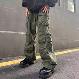 Retro Mult-pockets Streetwear Solid Color Overalls Male and Female Straight Harajuku Baggy Casual Cargos Loose Oversize Trousers jinquedai