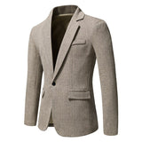 Classic Herringbone Tweed Tuxedo Blazer Jacket Men 2023 Brand Single Button Notched Lapel Suit Blazer Men Business Casual Coat jinquedai