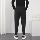 Jinquedai Fashion Men Casual Pants Elastic Waist Small Feet Slim Korean Style Pleated Tapered Male Blazer Pants Trousers Streetwear jinquedai