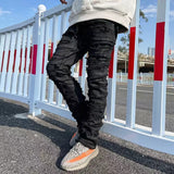 Heavy Industry Hole Frayed Destruction Waxed Jeans Mens High Street Retro Straight Ripped Pencil Pants Oversize Denim Trousers jinquedai