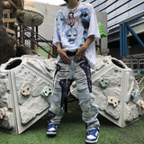Jinquedai  Jeans Men's Letter Embroidery Ripped Holes Straight Retro Punk Pants Fashionable Hip-hop Streetwear Men S-3XL jinquedai