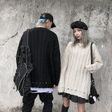 Harajuku Twist Pattern Hole Men and Women Sweater Oversize Solid Loose Casaco Masculino Sweaters Pull Homme Streetwear Clothers jinquedai