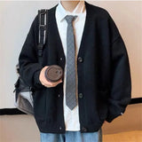 V Neck Knitted Cardigans for Men Casual Sweaters Korean Fashion Single-breasted Tops Mens Loose Knitwear Spring Autumn jinquedai