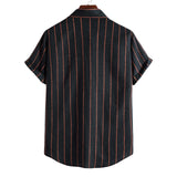 Vintage Cotton Wool Shirt Men  Brand New Short Sleeve Beach Hawaiian Shirts Men Harajuku Streetwear Striped Shirt Male XXL jinquedai