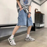 Summer Blue Denim Shorts Men Fashion Retro Casual Straight Denim Shorts Mens Streetwear Loose Hip Hop Cargo Jeans Shorts Men jinquedai