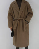 Jinquedai  Autumn Winter Long Khaki Black Soft Warm Trench Coat Men with Side Slit Sashes Loose Casual Korean Fashion jinquedai