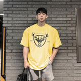 Summer new print loose muscle fitness top young men's training leisure sports short sleeve T-shirt jinquedai
