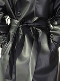 Spring Autumn Long Oversized ArmyGreen Black Faux Leather Trench Coat Men Sashes Loose Luxury Designer Clothes jinquedai