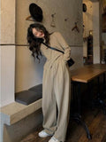 Autumn Solid Asymmetrical Tops Trousers Matching Suit Women Long Sleeve Casual Clothing Spring Pullover Female Straight Pant Set jinquedai