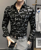 Jinquedai  New Fashion Print Street Personality Social Long Sleeve Casual Slim Men's Shirt Youth  Shirt Chemise jinquedai