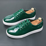 Spring Autumn Leather Shoes High Quality Patent Leather Casual Shoes Lace Up Sneakers Green Fashion Sole Designer Leather Shoes jinquedai