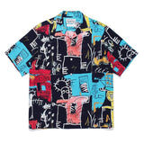 Fashion Graffiti Oversized Short Sleeve Shirt Japan Harajuku Streetwear Men's Hip Hop Shirts Summer Hawaii Button Up Blouse jinquedai