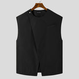 Jinquedai Fashion Men Vests O Neck Sleeveless All-match Irregular Waistcoats Men Solid Color Streetwear Casual Vests S-5XL jinquedai