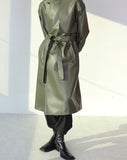 Spring Autumn Long Oversized ArmyGreen Black Faux Leather Trench Coat Men Sashes Loose Luxury Designer Clothes jinquedai