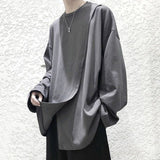 Side Slit Men O Neck Long Sleeve Sweatshirts Autumn Spring Loose Fashion T Shirt All-match Casual Harajuku Oversize Clothes jinquedai