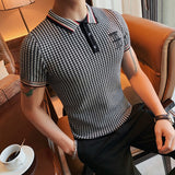 Jinquedai Summer Sweater Polo Shirt Men Slim Short Sleeve Tee Shirt Breathable British style Striped Polo Shirt Mens Tops Clothes jinquedai