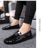 Casual Men Glossy Shoes Luxury Brand Slip on Formal Loafers Moccasins Italian Black Male Driving Flat Breathable jinquedai