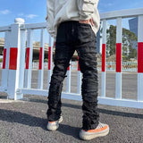 Heavy Industry Hole Frayed Destruction Waxed Jeans Mens High Street Retro Straight Ripped Pencil Pants Oversize Denim Trousers jinquedai