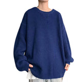 Korean Fashion Sweaters Men Solid Color Oversized Round Neck Casual Winter Knitted Sweater Male Pullovers Men's Clothing jinquedai