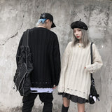 Harajuku Twist Pattern Hole Men and Women Sweater Oversize Solid Loose Casaco Masculino Sweaters Pull Homme Streetwear Clothers jinquedai