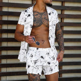 Summer Men Clothing Set Casual Hawaiian Print Short Sleeve Shirt and Beach Shorts Quick-drying 2 Piece Suit jinquedai