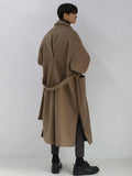 Jinquedai  Autumn Winter Long Khaki Black Soft Warm Trench Coat Men with Side Slit Sashes Loose Casual Korean Fashion jinquedai