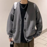 V Neck Knitted Cardigans for Men Casual Sweaters Korean Fashion Single-breasted Tops Mens Loose Knitwear Spring Autumn jinquedai