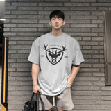 Summer new print loose muscle fitness top young men's training leisure sports short sleeve T-shirt jinquedai