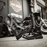 Men Fashion Motorcycle Boots Mid-calf Military Combat Boots Gothic Belt Punk Boots Men Shoes Hightop Casual Boots Zapatos Hombre jinquedai