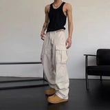 New American style vintage overalls Y2KAutumn and winter big pocket straight tube street style loose Mopping the floor pants jinquedai