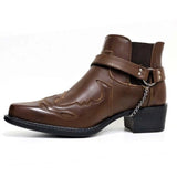 Plus size 38-48 autumn winter men's short boots fashion personality belt buckle thick heel pointed ankle boots jinquedai