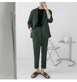 Jinquedai Fashion Summer 2-piece Set Solid Color Single-breasted Casual Simple Student Wear Homme Loose Suits Wear (Blazers + Pants) jinquedai