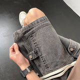 Summer Denim Shorts Men Fashion Retro Pocket Denim Shorts Mens Japanese Streetwear Hip Hop Loose Straight Cargo Jeans Shorts Men jinquedai