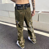 Jinquedai  Jeans Men's Letter Embroidery Ripped Holes Straight Retro Punk Pants Fashionable Hip-hop Streetwear Men S-3XL jinquedai