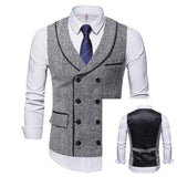 High Quality Mens Plaid Suits Vests Fashion Woolen Patchwork Double Breasted Steampunk Jackets Wedding Slim Fit Chaleco Hombre jinquedai