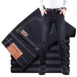 Men's Cotton Jeans Denim Pants New Business Casual Elasticity Oversized Classic Style Trousers Clothing Male Black Blue Pants jinquedai