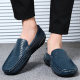 Jinquedai  Men Casual Shoes Luxury Brand Summer Genuine Leather Mens Loafers Moccasins Hollow Out Breathable Slip on Driving Shoes jinquedai