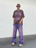 Street made coordinates washed purple jeans for men and women with a unisex style loose fitting bf straight tube fall down jinquedai