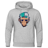European American Style Personality Smoking Monkey Hoodie Mens Fashion Loose Sweatshirt Fashion Hoodies Casual Fleece Streetwear jinquedai