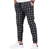 New Plaid Striped Drawstring Jogger Pants for Men Business Casual Pencil Pant Male Clothes Vintage Printed Trouser jinquedai