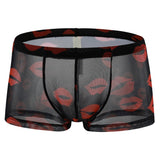 Boxers For Men Sexy Lip Print Stretch Shorts Mesh Arrow Panties Briefs Translucent Thin Quick-Drying Low-Rise Underpants jinquedai