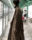 Jinquedai  Autumn Winter Long Khaki Black Soft Warm Trench Coat Men with Side Slit Sashes Loose Casual Korean Fashion jinquedai