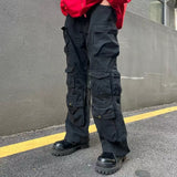 Retro Mult-pockets Streetwear Solid Color Overalls Male and Female Straight Harajuku Baggy Casual Cargos Loose Oversize Trousers jinquedai