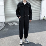 Jingquedai Fashion Men Cargo Overalls Punk Style Pockets Pants Loose Solid Color Long Sleeve Rompers Men Jumpsuit Streetwear 2020 jinquedai