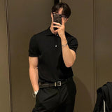Summer Men's Retro Knitting Lapel Stripe POLO Shirt Solid Color Thin Cozy Short Sleeve T-Shirt New jinquedai